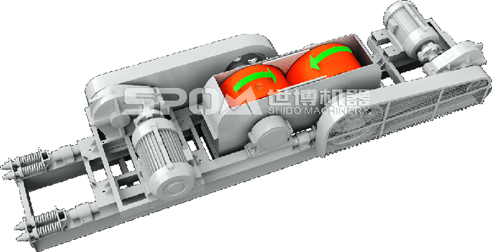 雙輥式破碎機的結(jié)構(gòu)圖。 雙輥式破碎機的結(jié)構(gòu)圖。